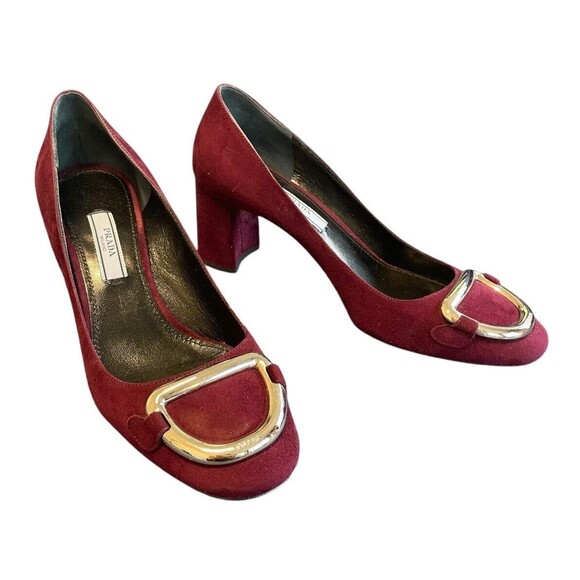 PRADA EUC Calzature‎ Donna Mary Jane Block Heel Pump Shoe burgandy Suede EUR 36 - Picture 1 of 13